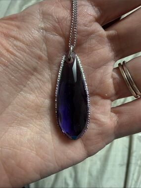 Swarovski Silver Necklace with Deep Purple Teardrop Crystal